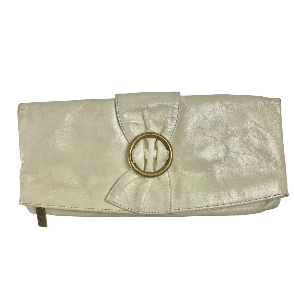 HOBO - leather Fold Up zippered clutch in Off-white